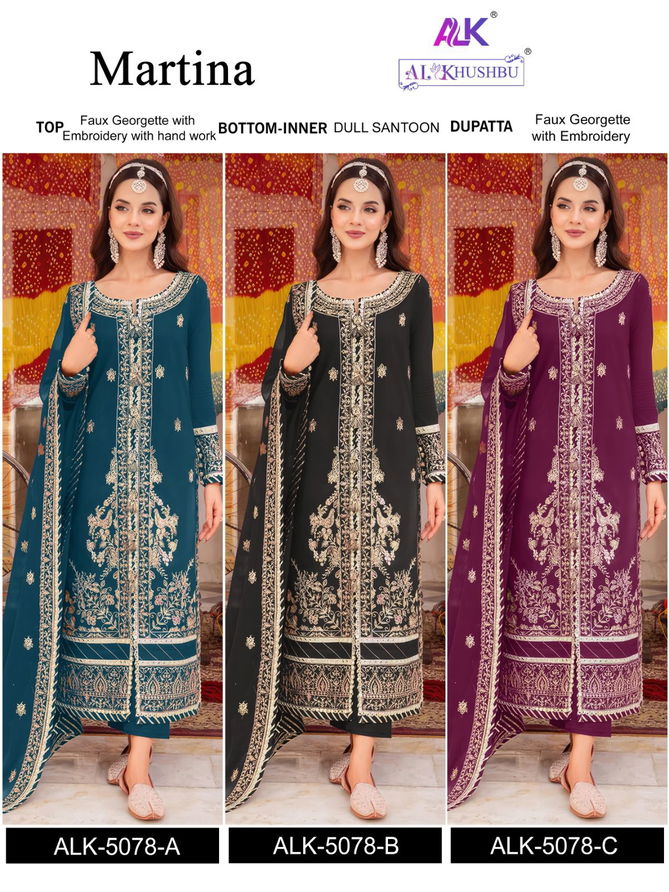 Martina 5078 By Alk Khushbu Embroidered Georgette Pakistani Salwar Kameez
